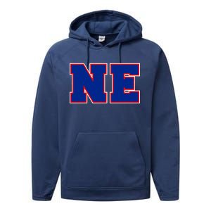 NE New England Massachusetts College Letters Football Fan Block Letters Performance Fleece Hoodie