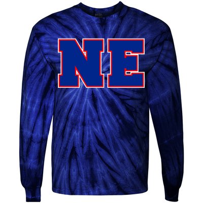 NE New England Massachusetts College Letters Football Fan Block Letters Tie-Dye Long Sleeve Shirt