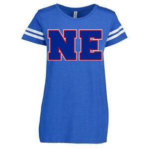 NE New England Massachusetts College Letters Football Fan Block Letters Enza Ladies Jersey Football T-Shirt