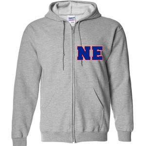 NE New England Massachusetts College Letters Football Fan Block Letters Full Zip Hoodie