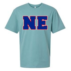 NE New England Massachusetts College Letters Football Fan Block Letters Sueded Cloud Jersey T-Shirt