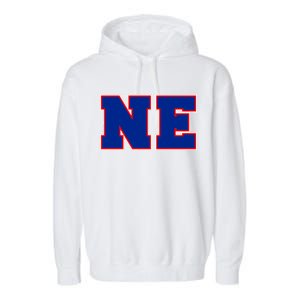 NE New England Massachusetts College Letters Football Fan Block Letters Garment-Dyed Fleece Hoodie