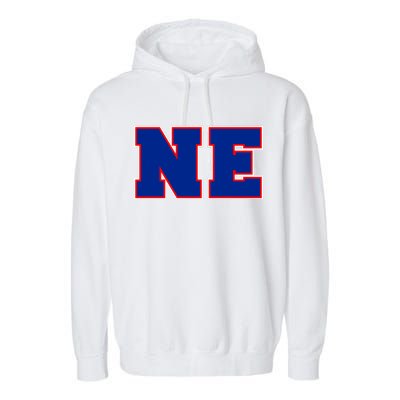 NE New England Massachusetts College Letters Football Fan Block Letters Garment-Dyed Fleece Hoodie