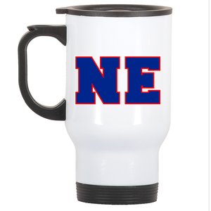 NE New England Massachusetts College Letters Football Fan Block Letters Stainless Steel Travel Mug