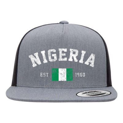 Nigeria Est. 1960 Nigerian Flag Independence Day Flat Bill Trucker Hat