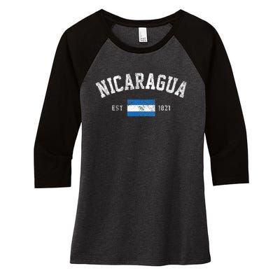 Nicaragua Est. 1821 Nicaraguan Flag Independence Day Women's Tri-Blend 3/4-Sleeve Raglan Shirt