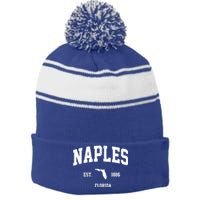 Naples Est 1886 Florida State Pride Retro Stripe Pom Pom Beanie