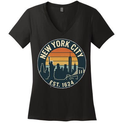 NYC Est 1624 Vintage Style Women's V-Neck T-Shirt