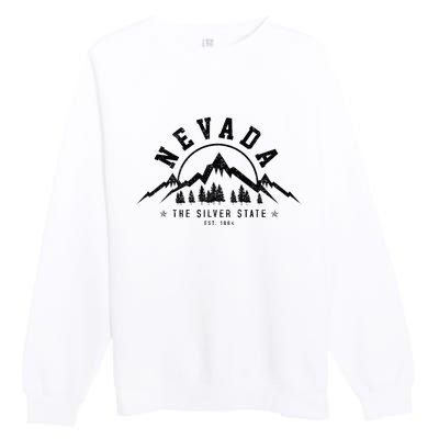 Nevada Est. 1864 Vintage Mountains Nature Outdoor Gift Premium Crewneck Sweatshirt