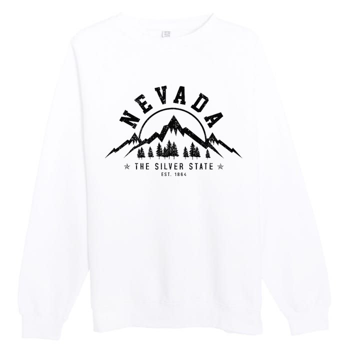 Nevada Est. 1864 Vintage Mountains Nature Outdoor Gift Premium Crewneck Sweatshirt