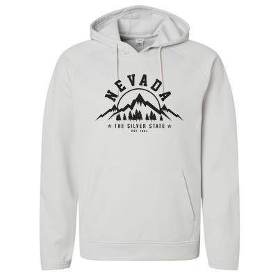 Nevada Est 1864 Vintage Mountains Nature Outdoor Gift Performance Fleece Hoodie