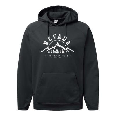 Nevada Est 1864 Vintage Mountains Nature Outdoor Gift Performance Fleece Hoodie