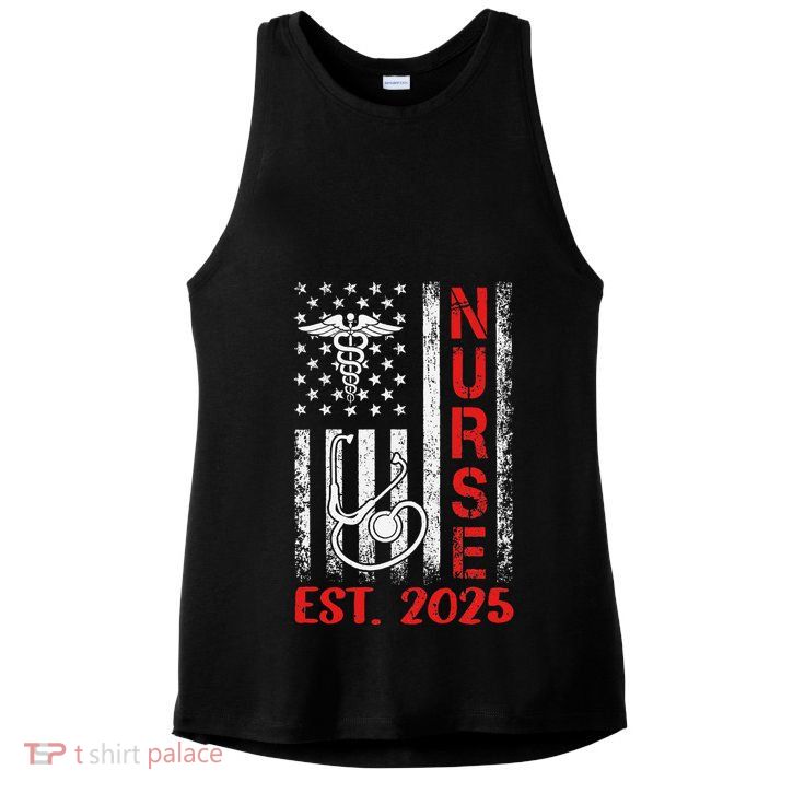 Nurse Est 2025 Patriotic Nursing School Rn Usa Flag Ladies PosiCharge Tri-Blend Wicking Tank