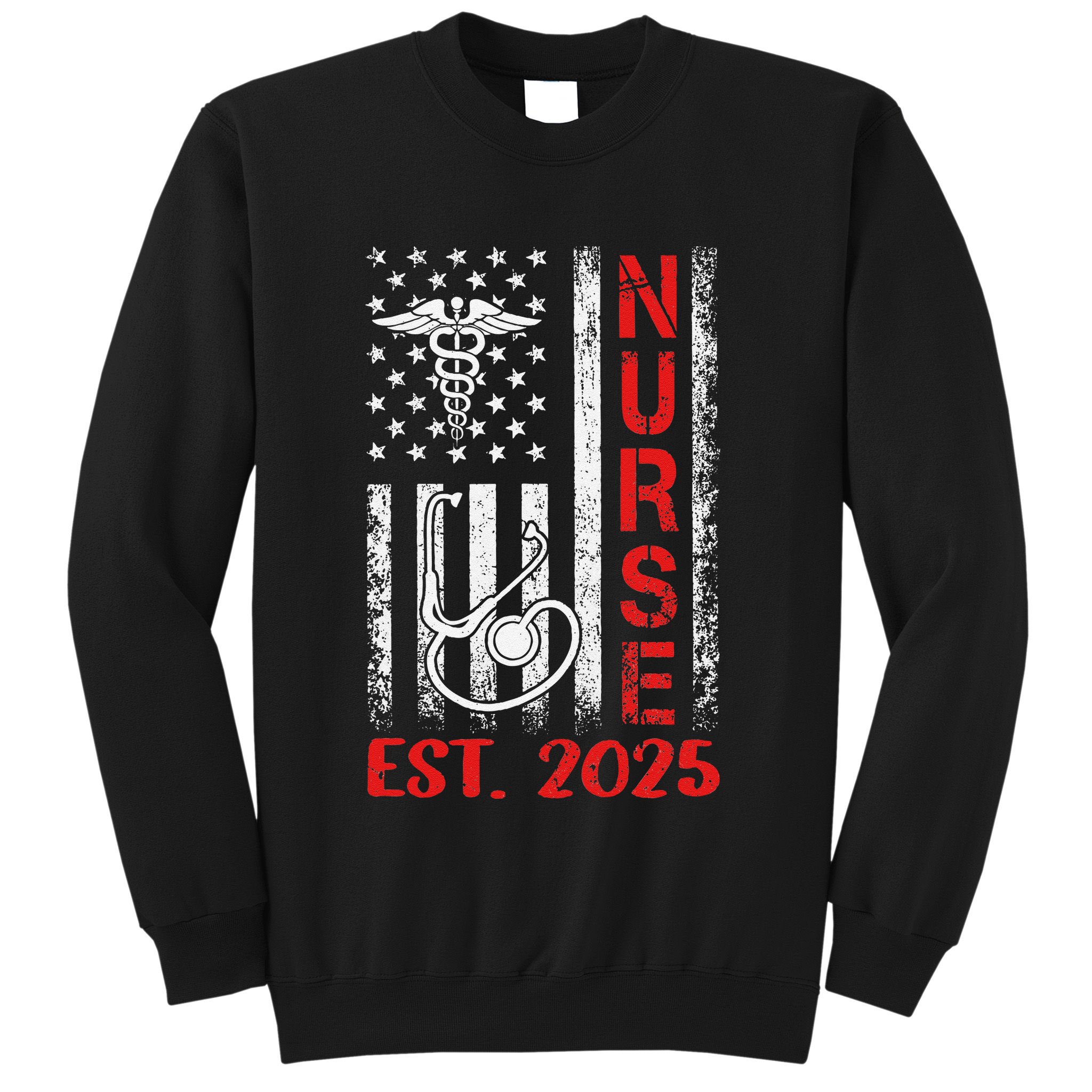 Nurse Est 2025 Patriotic Nursing School Rn Usa Flag Sweatshirt