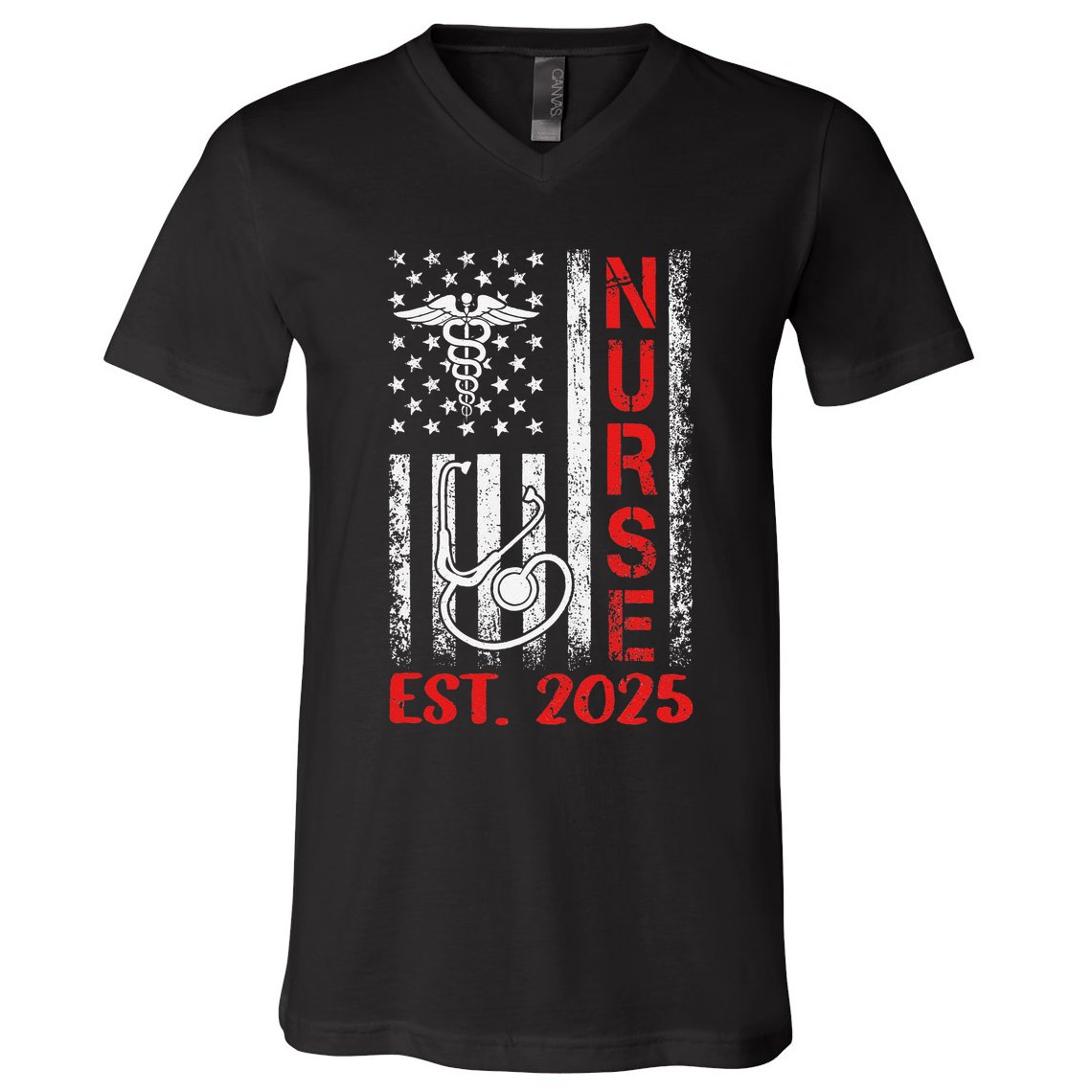 Nurse Est 2025 Patriotic Nursing School Rn Usa Flag V-Neck T-Shirt