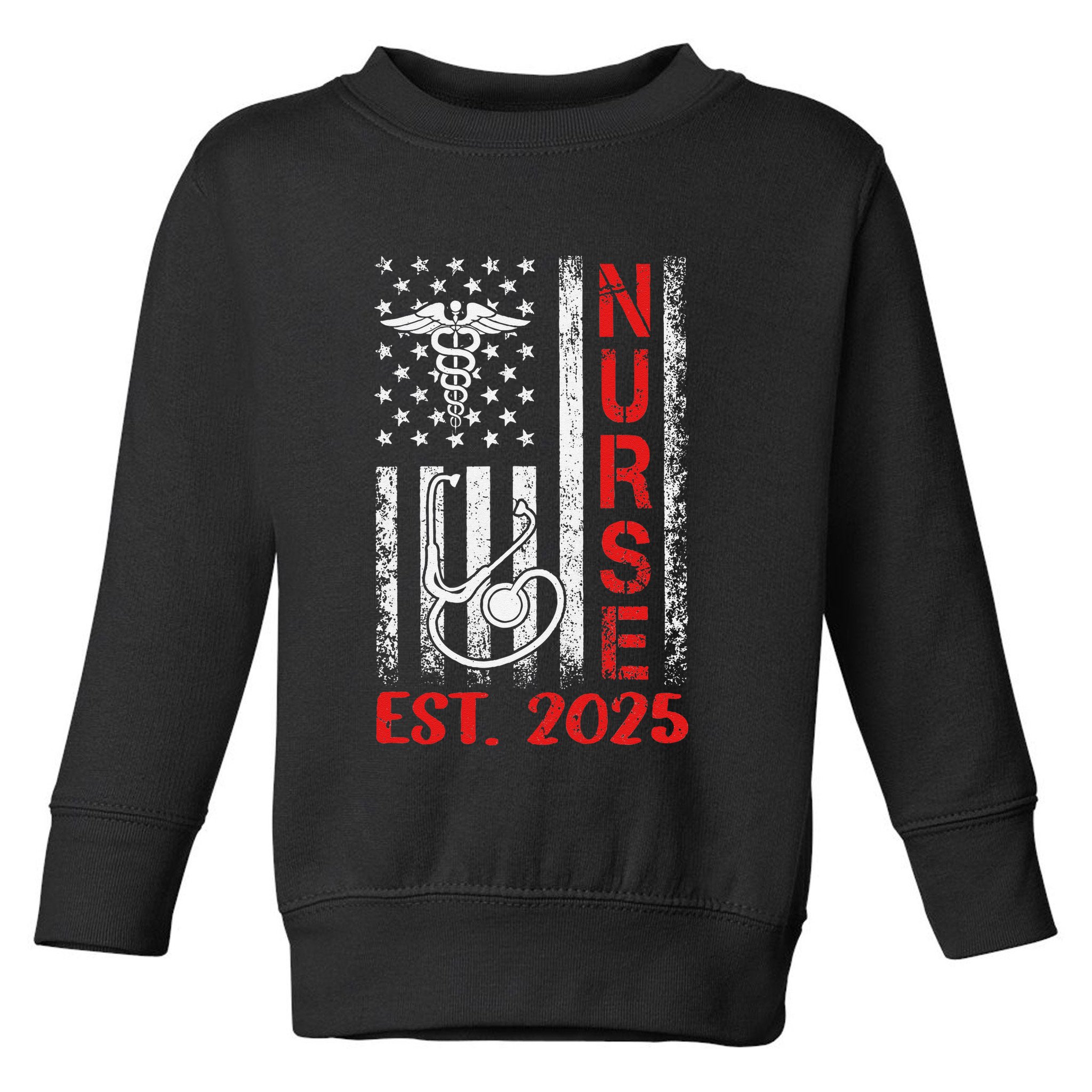 Nurse Est 2025 Patriotic Nursing School Rn Usa Flag Toddler Sweatshirt