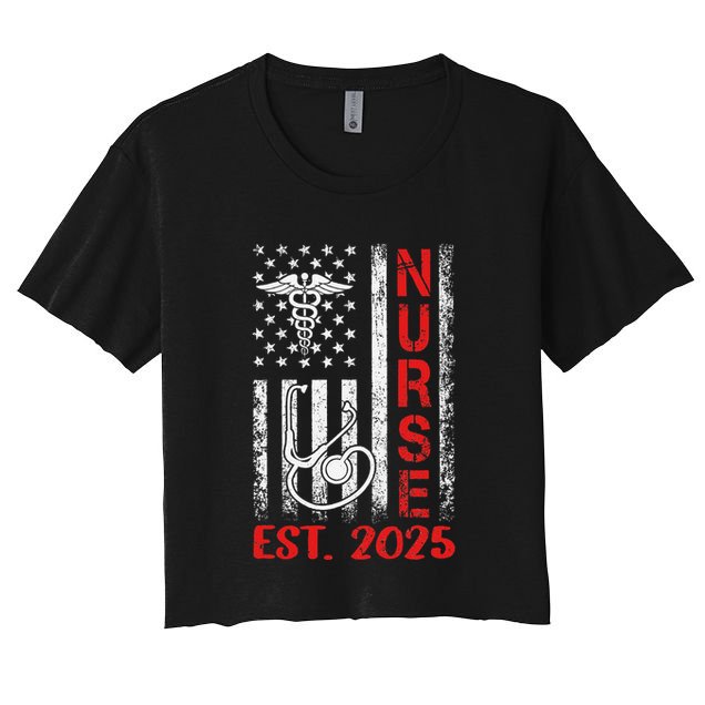Nurse Est 2025 Patriotic Nursing School Rn Usa Flag Crop Top