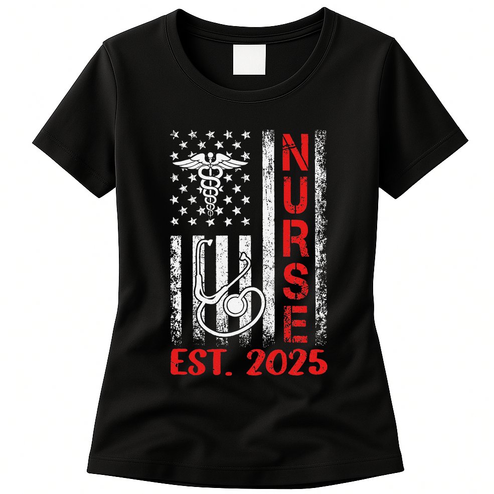 Nurse Est 2025 Patriotic Nursing School Rn Usa Flag Womens T-Shirt
