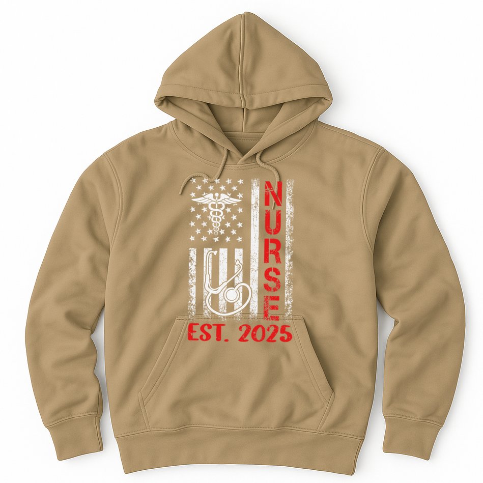 Nurse Est 2025 Patriotic Nursing School Rn Usa Flag Hoodie