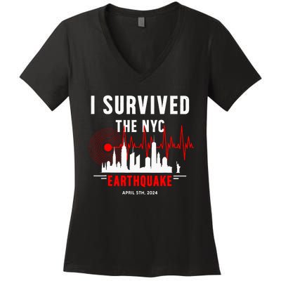 Nyc Earthquake 2024 New York City Earthquake I Survived Women's V-Neck T-Shirt