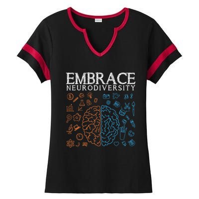 Neurodiversity Embrace Adhd Autism Asd Autism Awareness Day Gift Ladies Halftime Notch Neck Tee