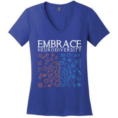 Neurodiversity Embrace Adhd Autism Asd Autism Awareness Day Gift Women's V-Neck T-Shirt