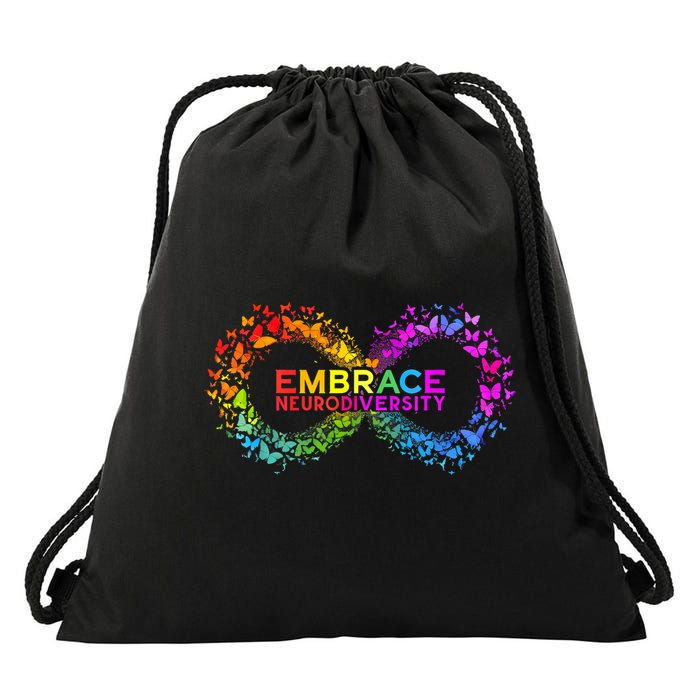 Neurodiversity Embrace ADHD Autism ASD Butterfly Infinity Drawstring Bag