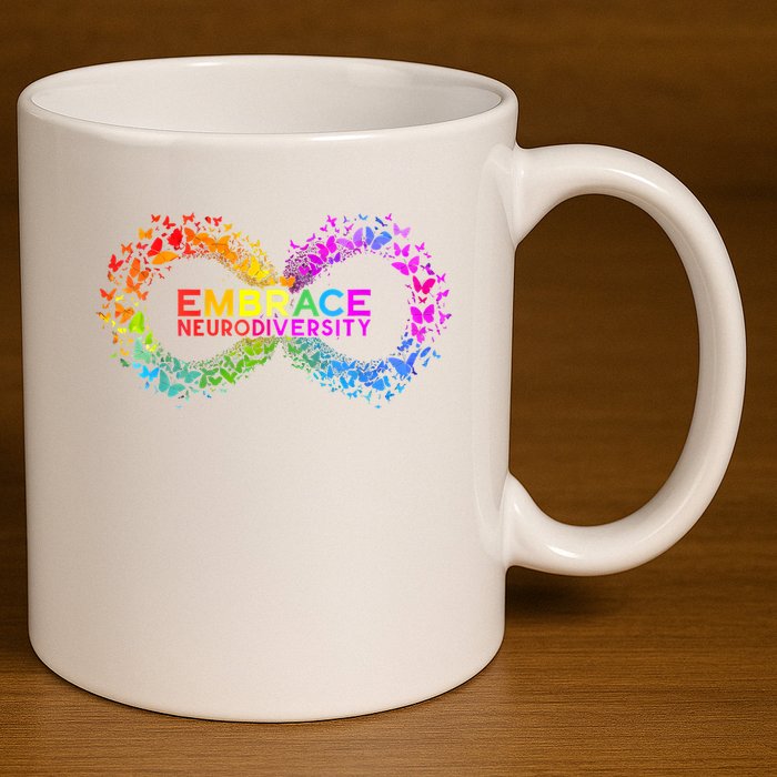 Neurodiversity Embrace ADHD Autism ASD Butterfly Infinity 11oz C Handle Ceramic Mug