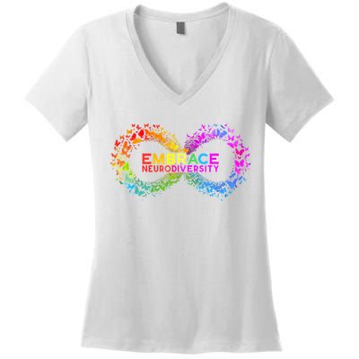 Neurodiversity Embrace ADHD Autism ASD Butterfly Infinity Women's V-Neck T-Shirt