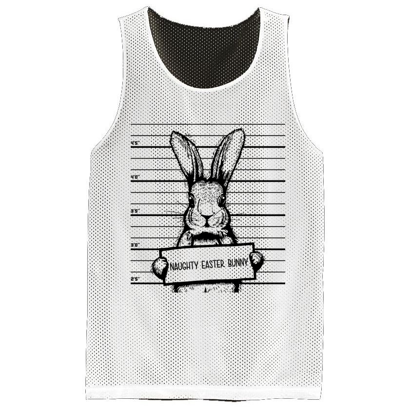 Naughty Easter Bunny Mug Shot Funny Mesh Reversible Basketball Jersey Tank