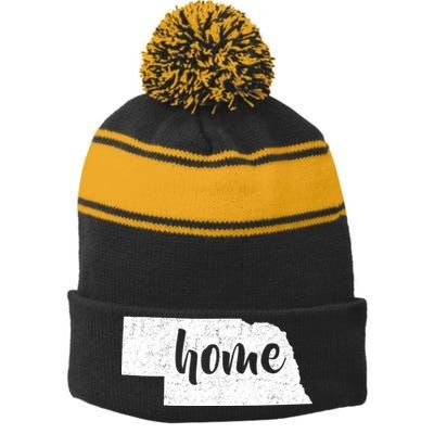 Nebraska Home State Stripe Pom Pom Beanie