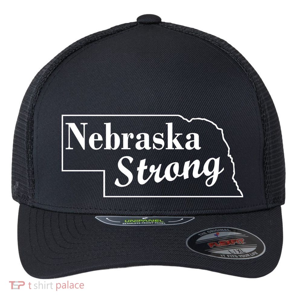 Nebraska Strong Map Flexfit Unipanel Trucker Cap
