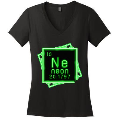 Neon Element Chemistry Periodic Table Science Nerd Women's V-Neck T-Shirt