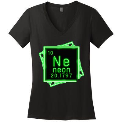 Neon Element Chemistry Periodic Table Science Nerd Women's V-Neck T-Shirt