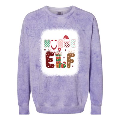 Nurse Elf Christmas Stethoscope Nurses Xmas Pajamas Gift Colorblast Crewneck Sweatshirt