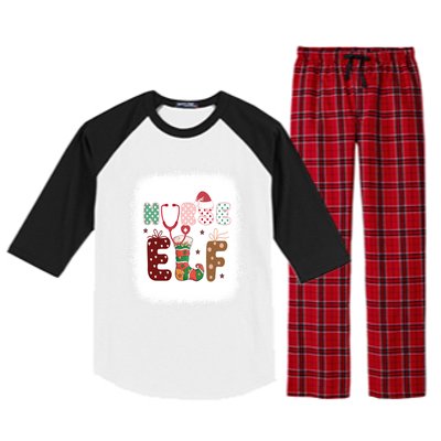 Nurse Elf Christmas Stethoscope Nurses Xmas Pajamas Gift Raglan Sleeve Pajama Set