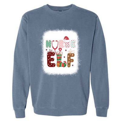 Nurse Elf Christmas Stethoscope Nurses Xmas Pajamas Gift Garment-Dyed Sweatshirt