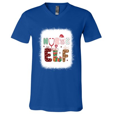 Nurse Elf Christmas Stethoscope Nurses Xmas Pajamas Gift V-Neck T-Shirt