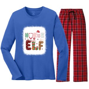 Nurse Elf Christmas Stethoscope Nurses Xmas Pajamas Gift Women's Long Sleeve Flannel Pajama Set 