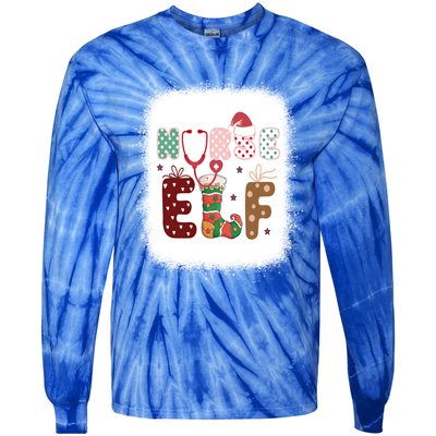 Nurse Elf Christmas Stethoscope Nurses Xmas Pajamas Gift Tie-Dye Long Sleeve Shirt