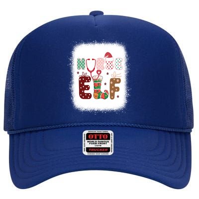 Nurse Elf Christmas Stethoscope Nurses Xmas Pajamas Gift High Crown Mesh Back Trucker Hat