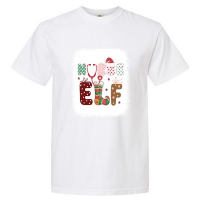 Nurse Elf Christmas Stethoscope Nurses Xmas Pajamas Gift Garment-Dyed Heavyweight T-Shirt