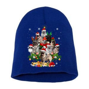 Norwegian Elkhound Christmas Tree Lights Funny Dog Xmas Gift Short Acrylic Beanie