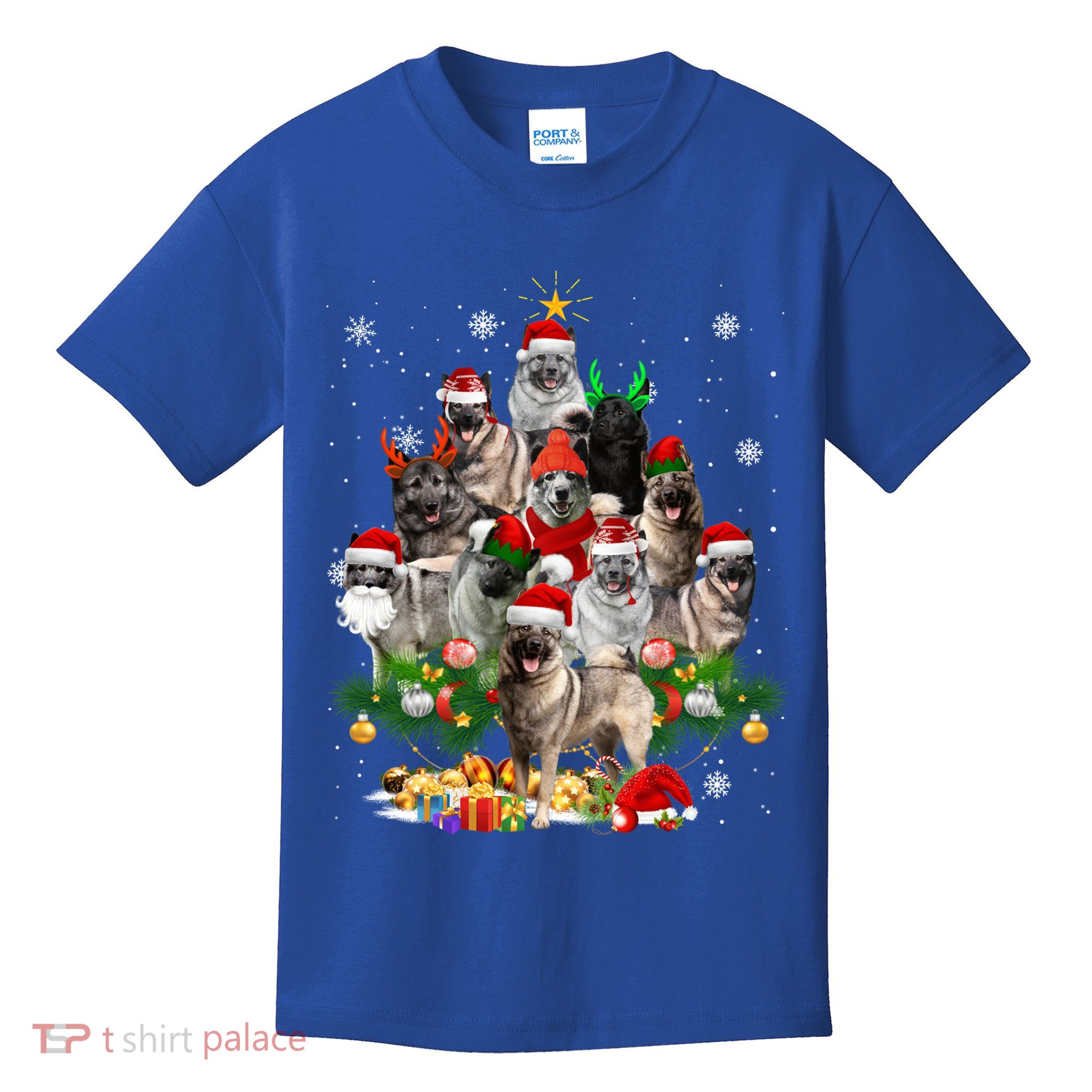 Norwegian Elkhound Christmas Tree Lights Funny Dog Xmas Gift Kids T-Shirt