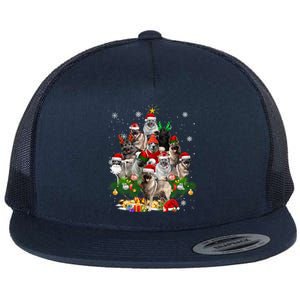 Norwegian Elkhound Christmas Tree Lights Funny Dog Xmas Gift Flat Bill Trucker Hat