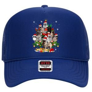 Norwegian Elkhound Christmas Tree Lights Funny Dog Xmas Gift High Crown Mesh Back Trucker Hat