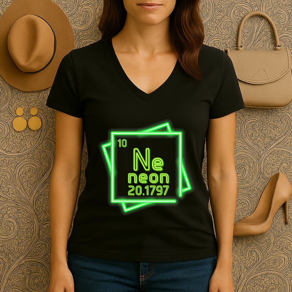 Neon Element Chemistry Periodic Table Science Nerd Women's V-Neck T-Shirt