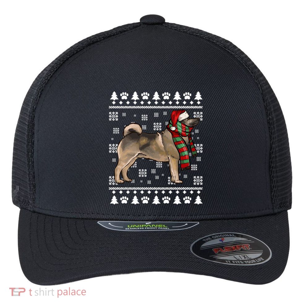 Norwegian Elkhound Dog Santa Hat Xmas Ugly Christmas Gift Flexfit Unipanel Trucker Cap
