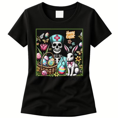 Nurse Easter Day Skeleton Cute Bunny Eggs Coquette Nursing Womens T-Shirt