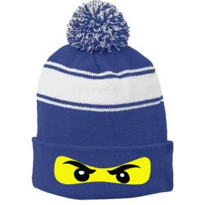 Ninja Eyes Funny Halloween Ninja Costume Stripe Pom Pom Beanie